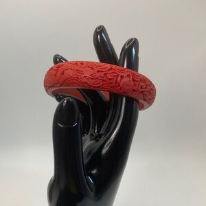 Vintage Hand Carved Dragon Cinnabar Bangle Bracelet